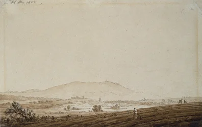 Krajobraz Czech z widokiem na górę Jeschken, 1803 (pranie piórem i tuszem na papierze)