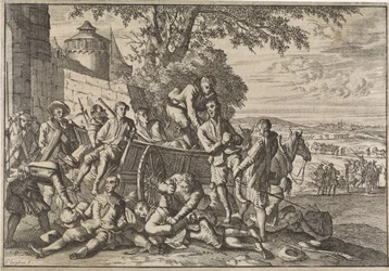 Hiszpańscy żołnierze są ładowani na wozy i wywożeni, 1641
