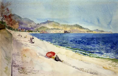 Na plaży poniżej Promenady Anglików, Nicea, Francja, 1898.