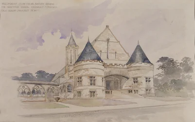 Wstępne studium budynku zbrojowni dla szkoły Shattuck, Faribault, Minnesota