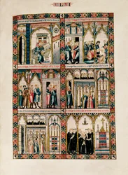 Miniatury poświęcone świętej Marii i jej cudom, z Cantigas de Santa María (Pieśni o świętej Marii), fol. 156