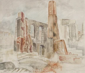 Zbombardowany dom w Temple Gardens, ok. 1944 (ołówek i akwarela na papierze)
