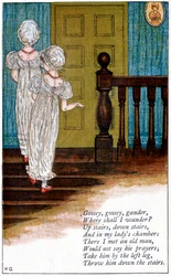 Ilustracja do „Goosey, goosey gander, gdzie mam wędrować”, Kate Greenaway 1846-1901
