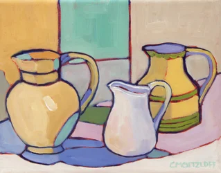 Vessels Amidst Soft Hues, 2024 (olej na płótnie)