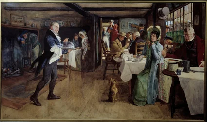 Śniadanie w karczmie. Obraz Cecila Aldina (1870 - 1935) Ec. Ang.