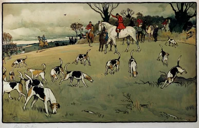 Scena myśliwska, akwarela szlaku Cecila Aldina (1870-1935) XIX-wieczna kolekcja prywatna
