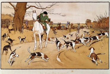 Polowanie na zająca. Akwarela Cecila Aldina (1870-1935)