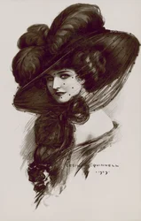 Kobieta w edwardiańskim kapeluszu (litografia)