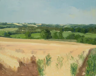 Czekając na żniwa, Cotswolds (olej na płótnie)