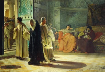 Osadzanie papieża Silverio, 537, olej na płótnie, Cesare Maccari (1840-1919)