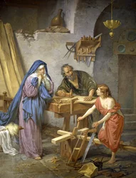 Józef, Maria i Jezus w warsztacie stolarskim