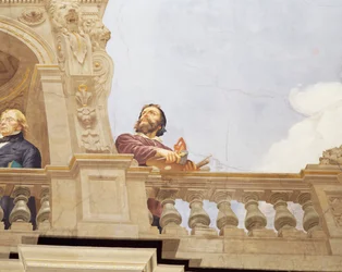 Fragment z Alegoria Włoch, fresk Cesare Mariani (1826-1901), sufit, Sala Większości, Palazzo delle Finanze (Pałac Finansów), Rzym. Włochy