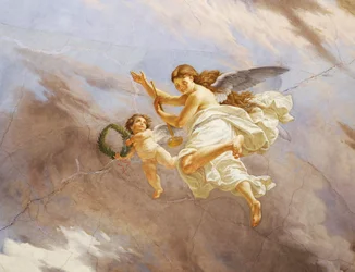 Fragment z Alegoria Włoch, fresk Cesare Mariani (1826-1901), sufit, Sala Większości, Palazzo delle Finanze (Pałac Finansów), Rzym. Włochy
