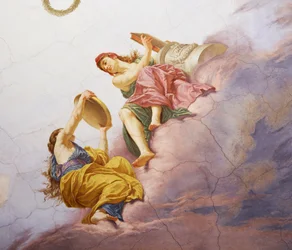 Fragment z Alegoria Włoch, fresk Cesare Mariani (1826-1901), sufit, Sala Większości, Palazzo delle Finanze (Pałac Finansów), Rzym. Włochy