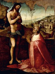 Cierpiący Chrystus i modlący się kardynał Oliviero Carafa (obraz)