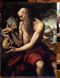 „Reprezentacja św. Hieronima” (Vanite) Obraz Cesare da Sesto (1477-1523) XVI-wieczne Muzeum Puszkina, Moskwa