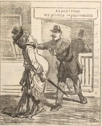 Madame, nie zaleca się wchodzić!. Le Charivari, 16 kwietnia 1877, 1877.