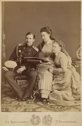 Aleksandra Iossifowna z Rosji (z domu księżna Aleksandra z Saksonii Altenburg), Mikołaj Konstantynowicz z Rosji i Wiera Konstantynowna z Rosji - wielka księżna Aleksandra Iosifowna, wielki książę Mikołaj Konstantynowicz i wielka księżna Wiera Konstantynown