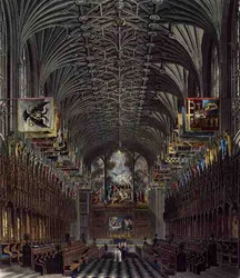 Chór, kaplica św. Jerzego, zamek Windsor, z „Rezydencji królewskich”, ryt. Thomas Sutherland (ur. 1785), wyd. autorstwa Williama Henry
