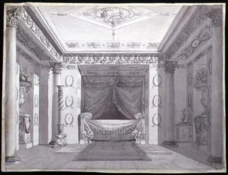 Projekt sypialni w stylu Empire, ok. 1810 (pióro i tusz oraz akwarela na papierze)