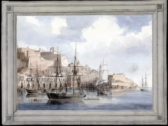 Vue de Malte (Widok na Maltę) (wielki port Valletty z Fortem Sant Angelo) - Obraz Charlesa Andrew Dyce