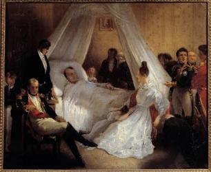 Cesarz Napoleon I (1769-1821) na łożu śmierci 5.05.1821 na wyspie Świętej Heleny Obraz Karola Augusta Steubena (1788-1856) 1821 nd. 0,37x0,45 m Ile d