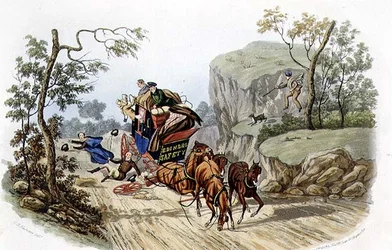„Najlepiej mianowani trenerzy przytrafią się wypadkom!”, grawerowane przez R.G. Reeve (fl.1811-37) wyd. autorstwa Thomasa McLeana