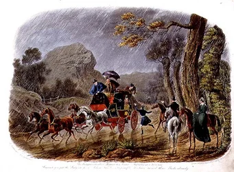 „Rozczarowanie, czyli rekolekcje pod prysznicem”, grawerowane przez R.G. Reeve (fl.1811-37) wyd. autorstwa Thomasa McLeana