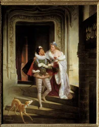 Markiza de Noirmoutiers, Charlotte de Beaune Semblançay (1551-1617), usiłuje nakłonić Henryka I Lotaryńskiego, księcia de Guise, zwanego Bliznowatym (1550-1588), aby udał się na zgromadzenie stanów w Blois przed swoim zabójstwem (1588) na zamku w Blois