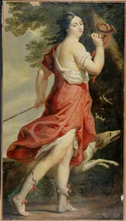 Mme. de Montespan, maitresse de Louis XIV, en Diane - kochanka Ludwika XIV jako bogini Diana ... (obraz na płótnie)