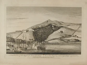 ?Południowy widok na Fort Royal na wyspie Guadaloupe?, 1759 circa?