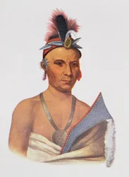 Keesheswa, czyli „Słońce”, wódz plemienia Fox, ok. 1837, ilustracja z „The Indian Tribes of North America, t. 2”, autorstwa Thomasa L. McKenneya i Jamesa Halla, wydana przez Johna Granta