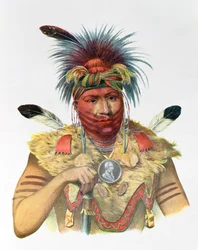 Ne-Sou-A-Quoit, wódz plemienia Fox, ilustracja z „The Indian Tribes of North America” autorstwa Thomasa L. McKenneya i Jamesa Halla, wydana przez Johna Granta
