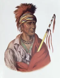 Notchimine, czyli Bez serca, wódz plemienia Iowa, 1837, ilustracja z „Plemion indiańskich Ameryki Północnej, tom 2” Thomasa L. McKenneya i Jamesa Halla, wydana przez Johna Granta