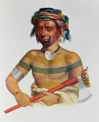 Shau-Hau-Napo-Tinia, wódz stanu Iowa, 1837, ilustracja z „Indiańskich plemion Ameryki Północnej, tom 1”, Thomasa L. McKenneya i Jamesa Halla, wyd. przez Johna Granta