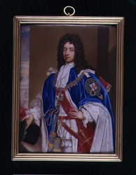 Miniatura portretowa Johna Mannersa, 2. księcia Rutland (1676-1721) w szatach do pończoch, ok. 1715 (emalia na metalu)