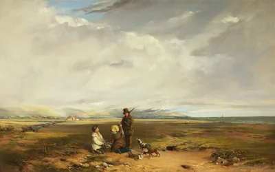 Pejzaż ze sportowcem i towarzyszami, prawdopodobnie 1842 (olej na płótnie)
