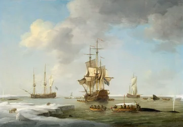 Rybołówstwo na Grenlandii: Angielscy wielorybnicy w lodzie, ok. 1750 (olej na płótnie)