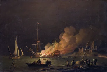 Statek w ogniu nocą, ok. 1756 (olej na płótnie)