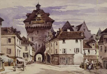 Scena uliczna w Loches, Francja (druk)