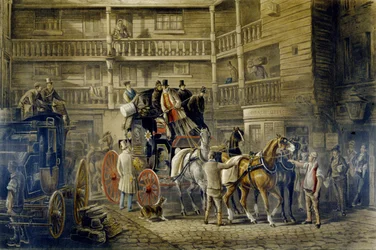 The Olden Time, z „Fores Coaching Recollections”, grawerowane przez J. Harrisa (kolor lito)