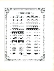 Kolekcja dekoracyjnych winiet i elementów ozdobnych (druk)