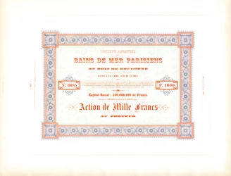 Certyfikat akcji "Paryskie kąpiele morskie" (druk)