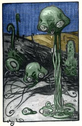 Ilustracja M. Dudouyta do powieści H.G. Wellsa (1866-1946) „Wojna światów””; reprezentacja mieszkańców planety Mars.