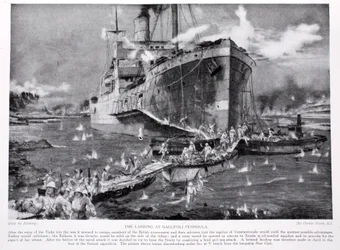 Lądowanie na półwyspie Gallipoli, ilustracja z „Hutchinson
