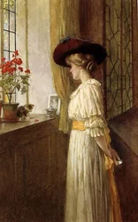 Mrs C A Smith, Kitten and Geranium (akwarela na papierze)