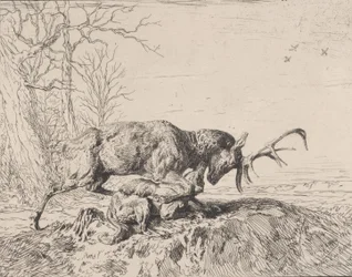 Jeleń walczący z wilkiem, wg Antoine Louis Barye, 1846.