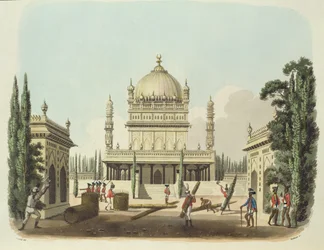 The Tomb of Hyder Ali and Tippoo Sultan, tablica 49 z "Oriental Drawings", rytowana przez Thomasa Medlanda (1755-1823) pub. 1806 (akwatinta)