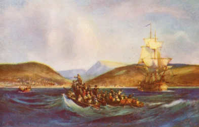 Przybycie osadników "1820" do Algoa Bay (kolorowa litografia)