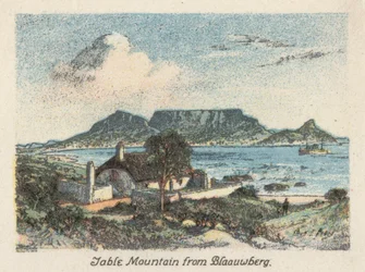 Republika Południowej Afryki: Góra Stołowa z Blaauwberg (kolorowa litografia)